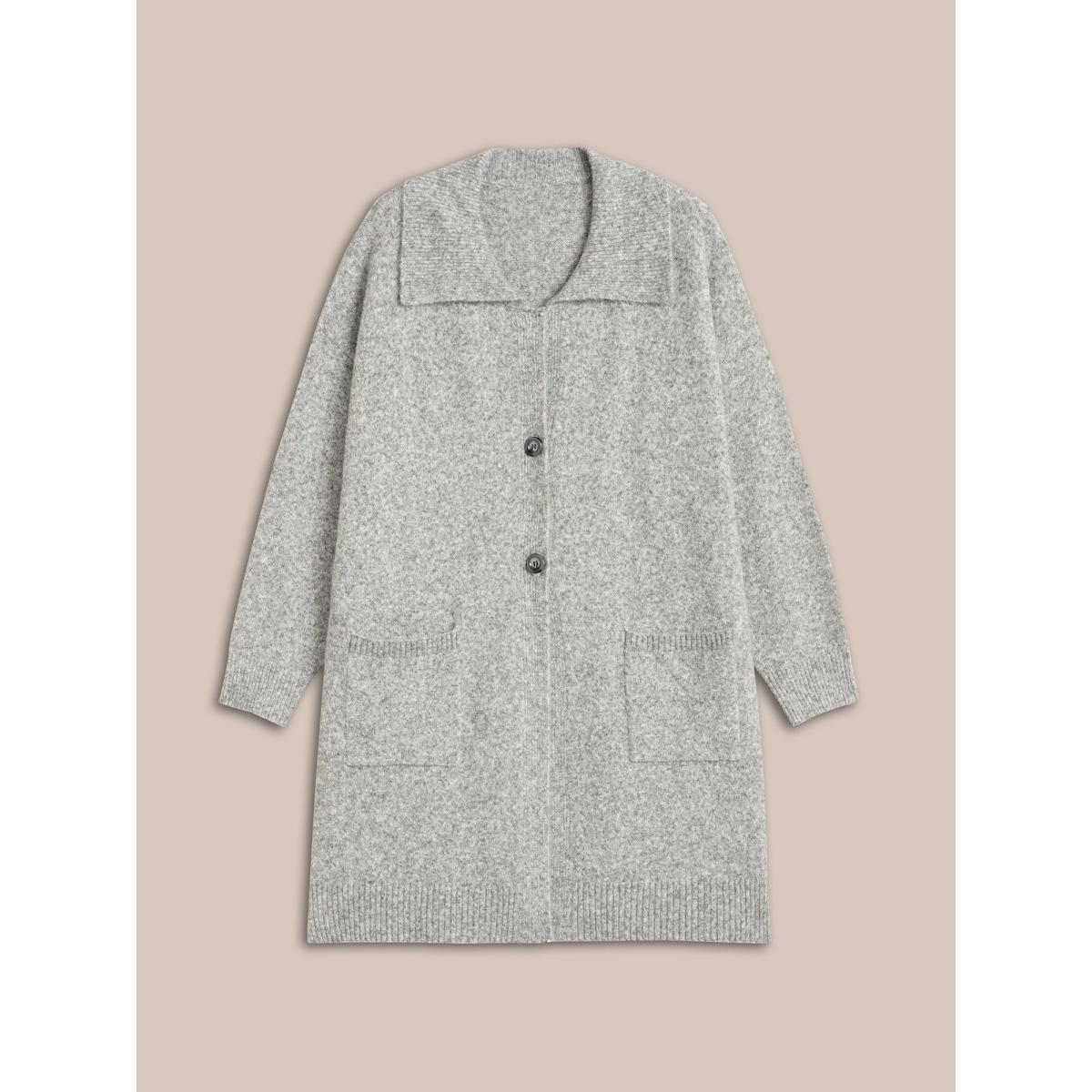 Plus Size Airy Cozy Lapel Collar Pocket Wool Cardigan LightGray Women Casual Loose Long Sleeve Everyday Cardigans BloomChic 14-16/1X Product Image