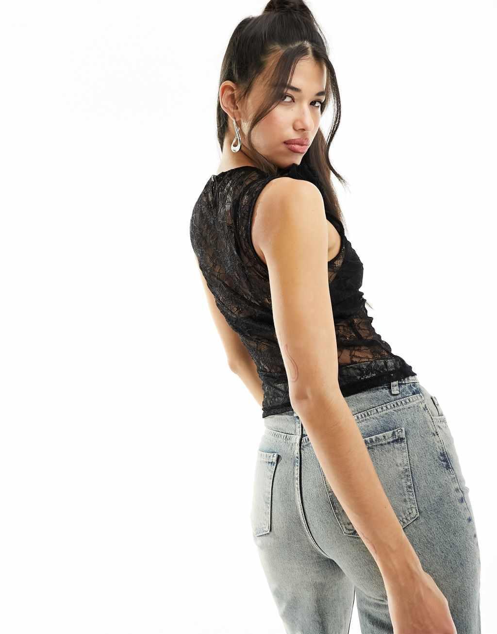 NA-KD x Julieta Padros rose detail lace top Product Image