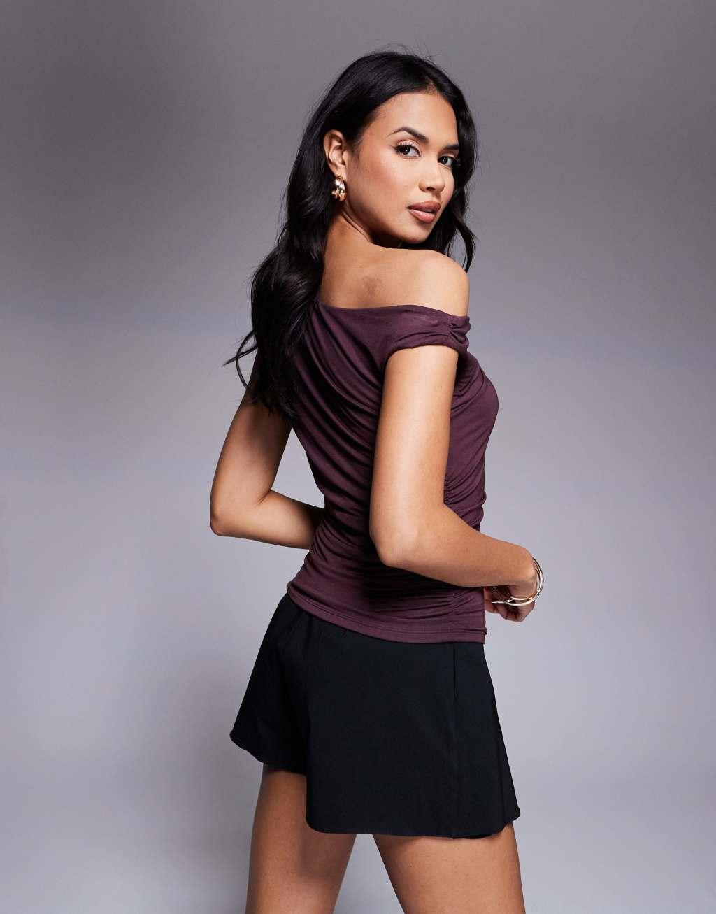 Tala 365 asymmetric ruched side top in wine Product Image