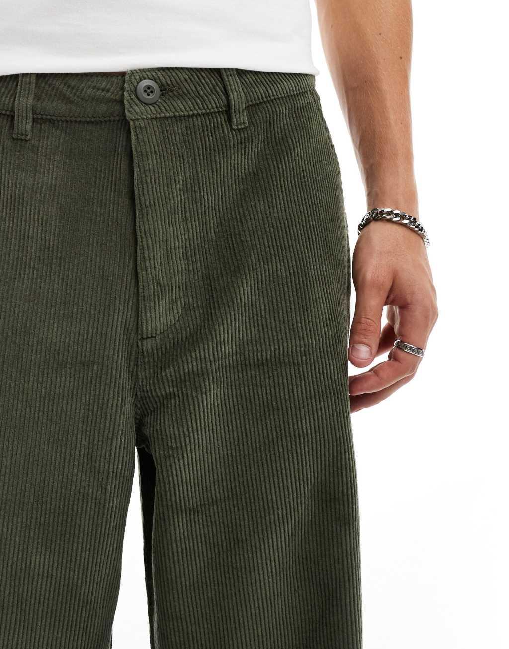 ASOS DESIGN super baggy fit corduroy pants in khaki Product Image