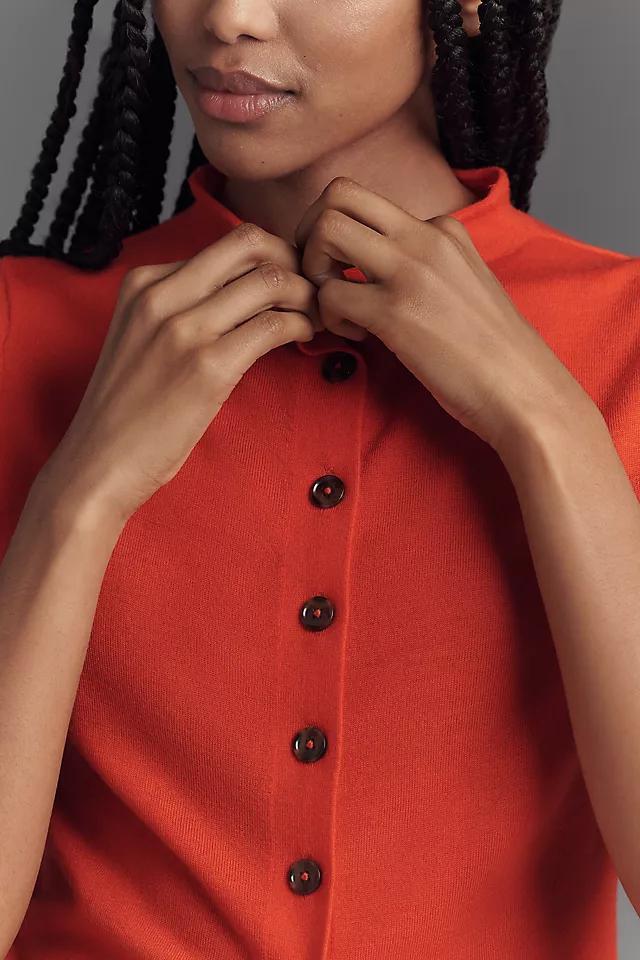 Pilcro Merino Wool Mock-Neck Short-Sleeve Cardigan Sweater Product Image