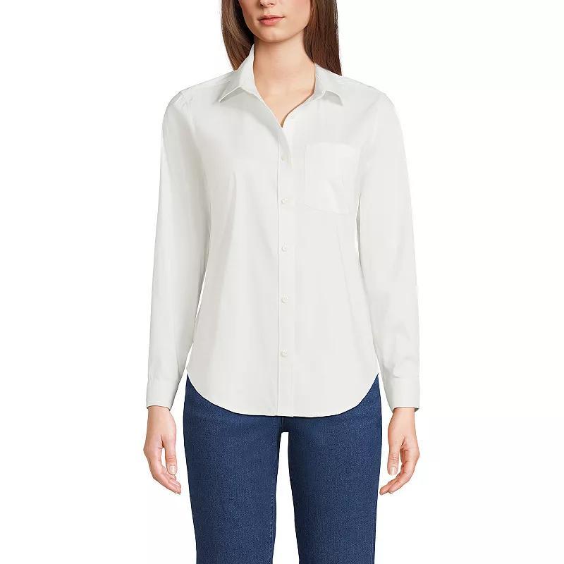 Women's Lands' End Cooling Button-Front Shirt, Size: Medium, Green Stripe Product Image