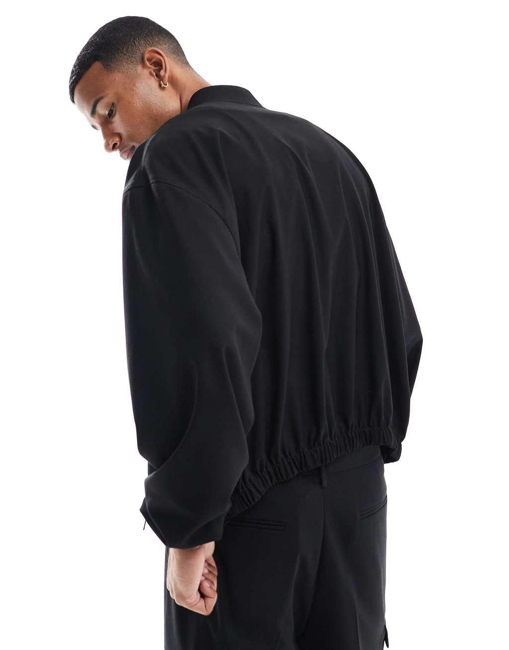 ASOS DESIGN sharp bomber jacket in black - part of a set Product Image