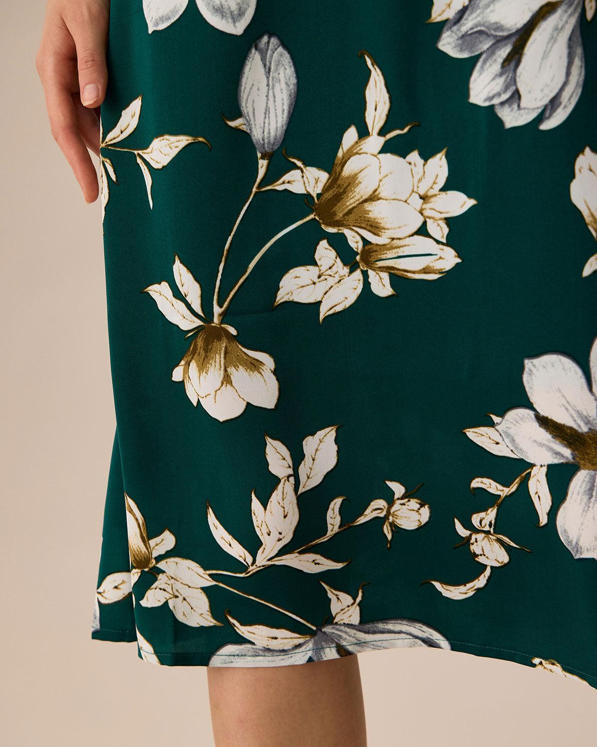 The Green Sweetheart Neck Cap Sleeve Floral Midi Dress Product Image