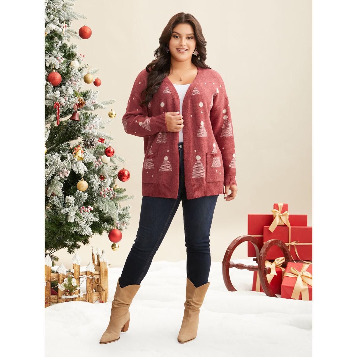 Plus Size Holiday Gradient Cable Knit Cardigan Brightred Women Casual Loose Long Sleeve Everyday Cardigans BloomChic 10/M Product Image