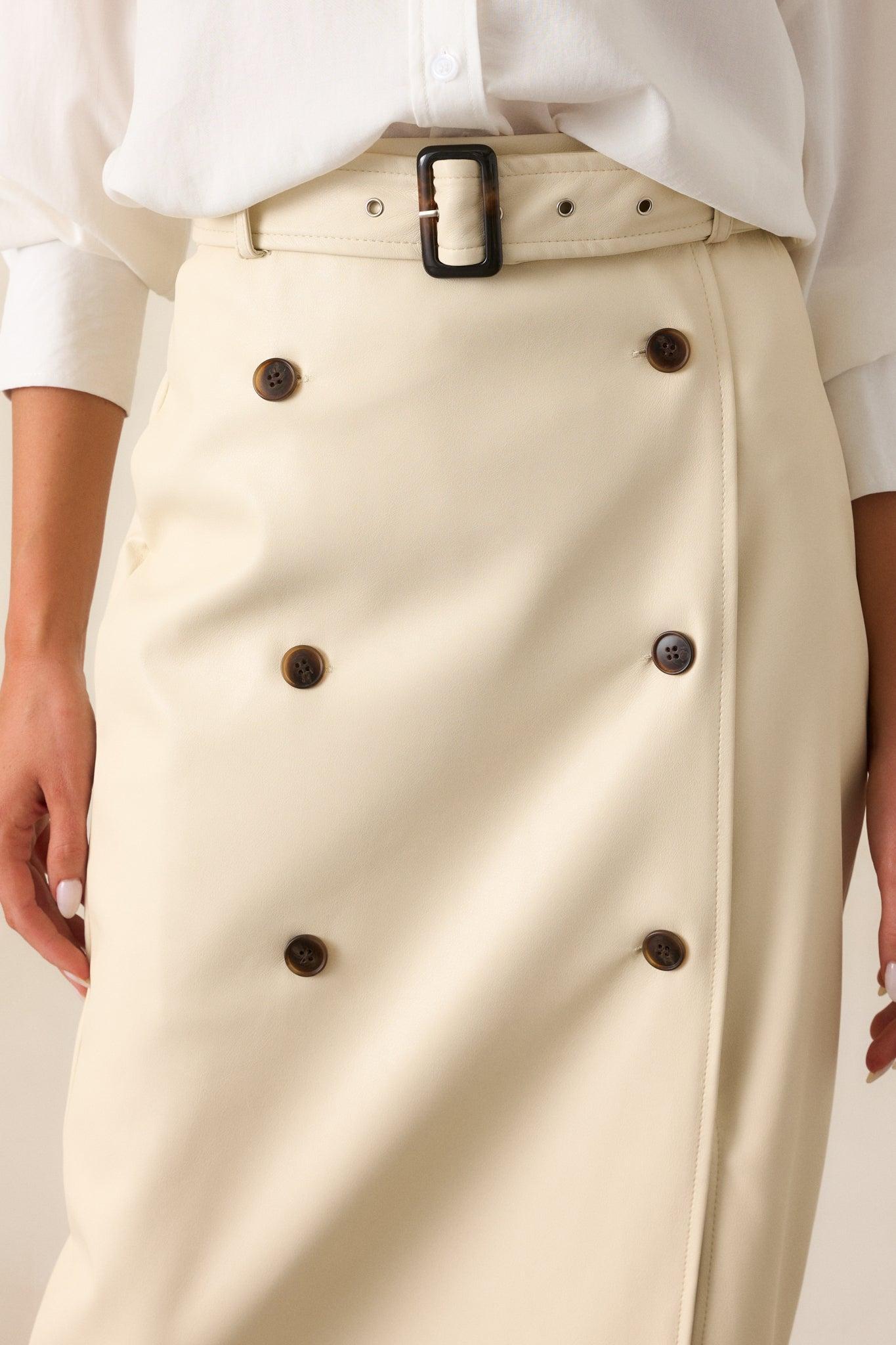 Beyond The Storm Ecru Faux Leather Midi Skirt Product Image