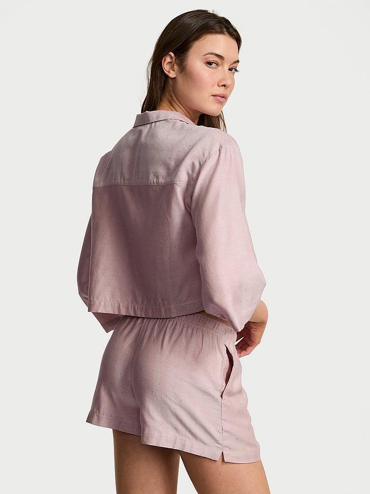 Modal-Cotton Long-Sleeve Flyaway Shirt & Short Pajama Set Product Image