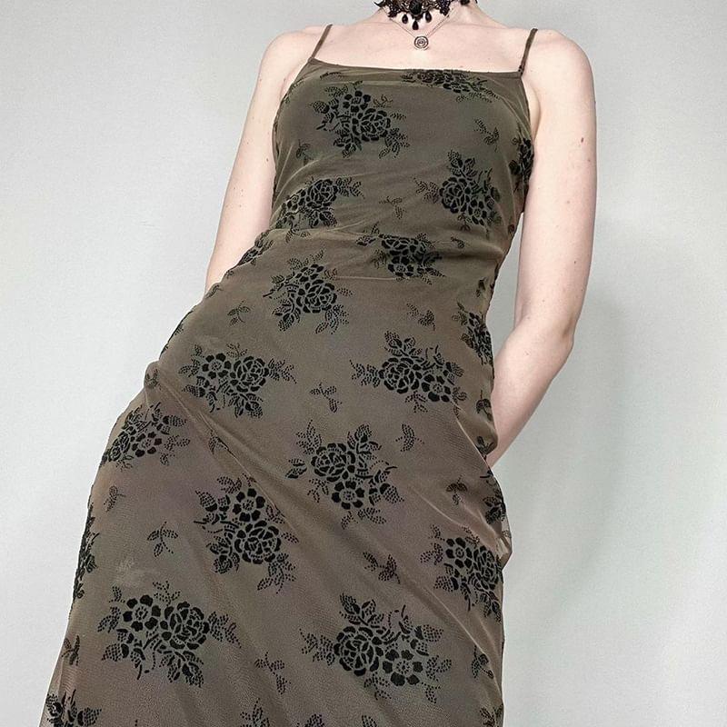 Floral Print Spaghetti Strap Maxi Dress Product Image
