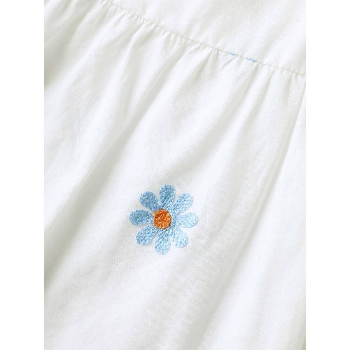 Plus Size WhiteSmoke Floral Embroidered Ruffled Hem Doll Shirt Women Elegant Short sleeve Square Neck Everyday Blouses BloomChic 12/L Product Image