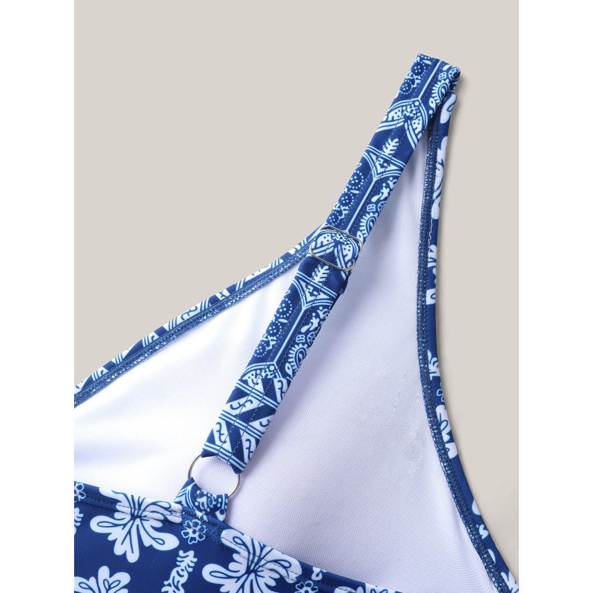 Plus Size Boho Print Belted One-Piece Swimsuit Women's Swimwear Indigo Beach Tie knot Curve Bathing Suits Low stretch One Pieces BloomChic 14-16/1X Product Image