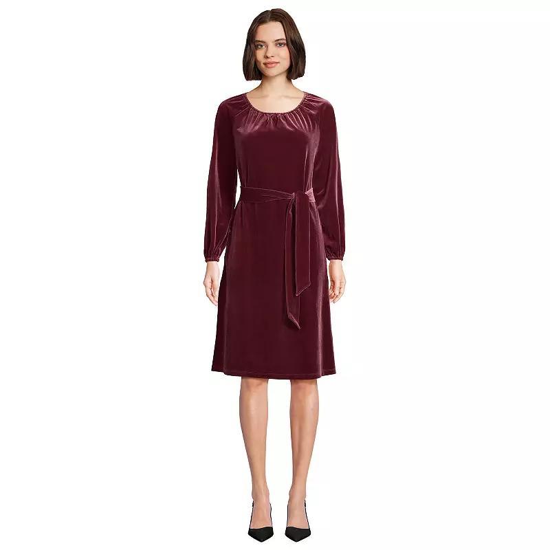 Women's Lands' End Velvet Belted Knee Length Dress, Size: Medium, Black Product Image