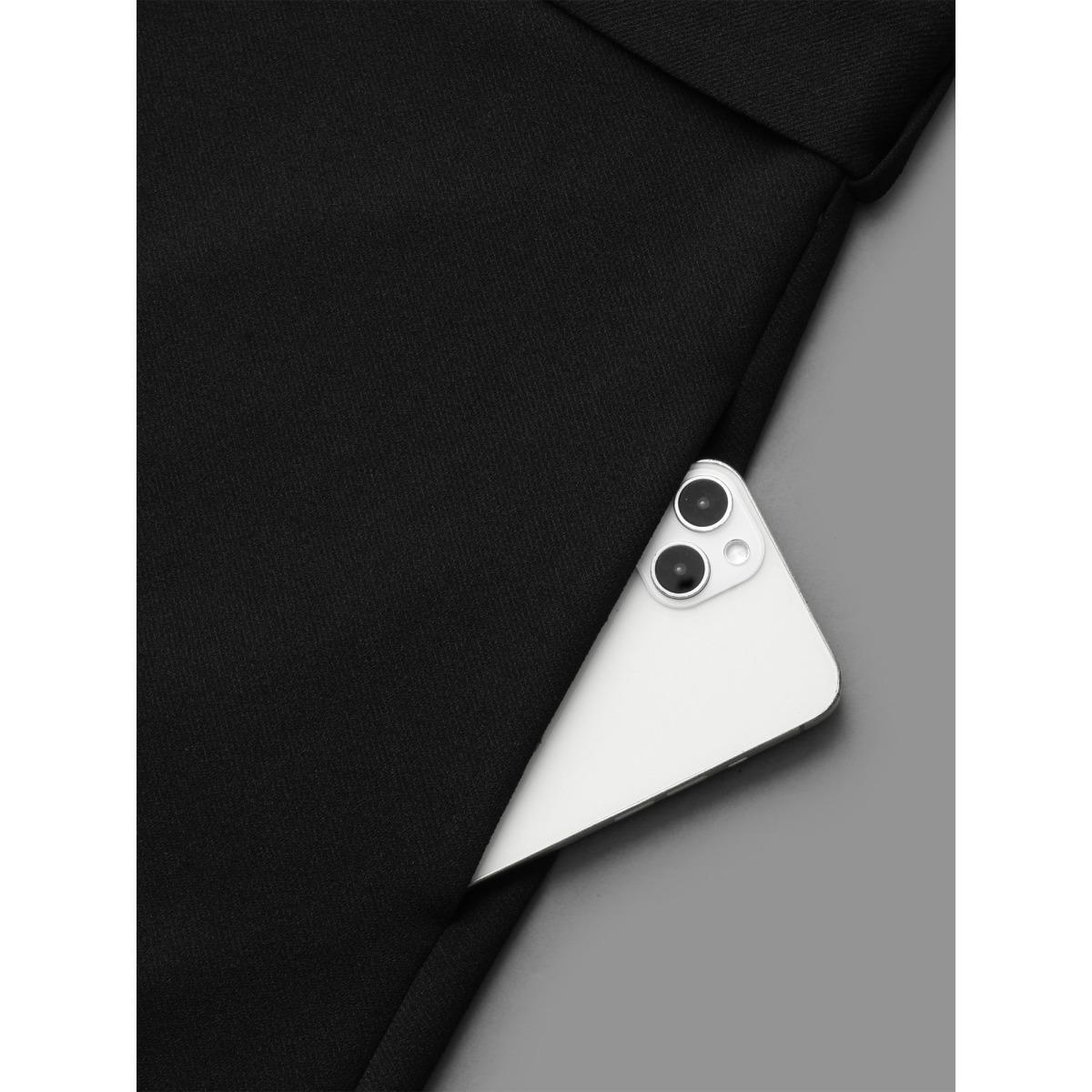 Plus Size Lapel Collar Belted Button Detail Jacket Women Black Belted Bodycon Side seam pocket Belt Everyday Jackets BloomChic 18-20/2X Product Image