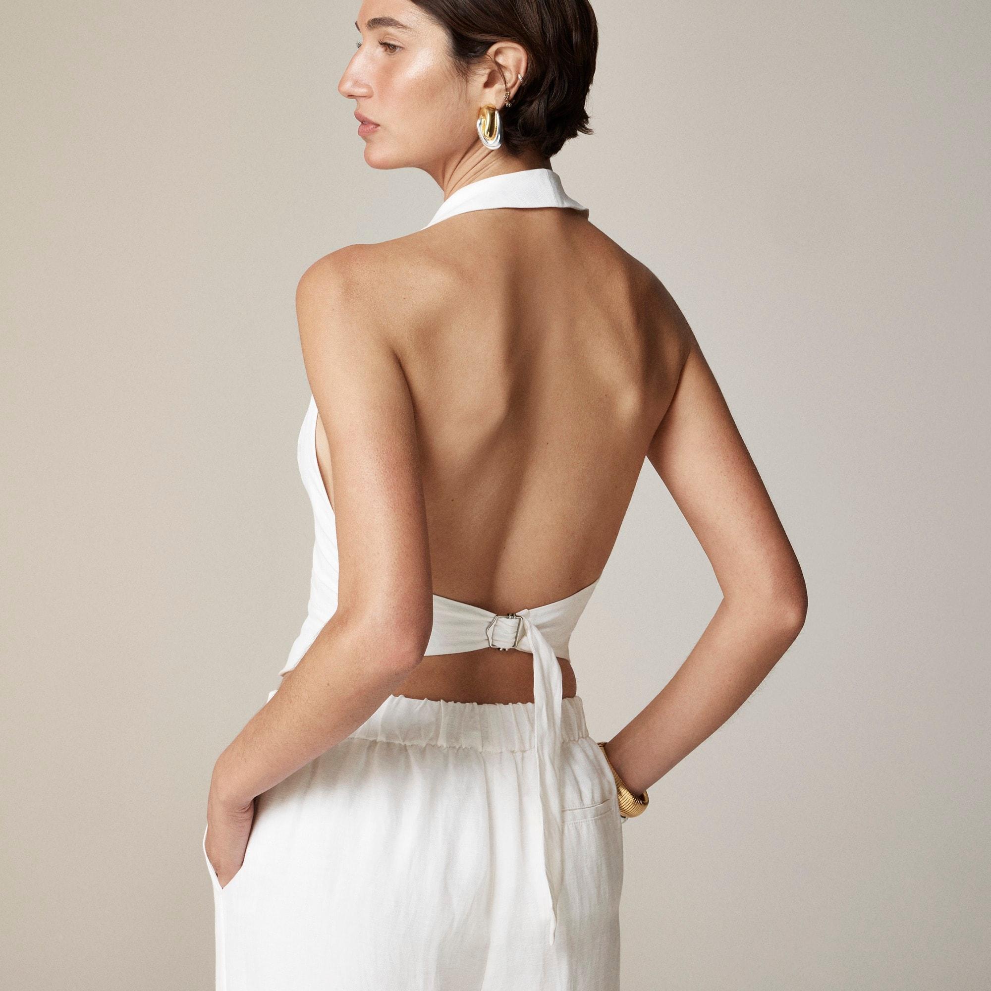Open-back vest in linen-cupro blend Product Image