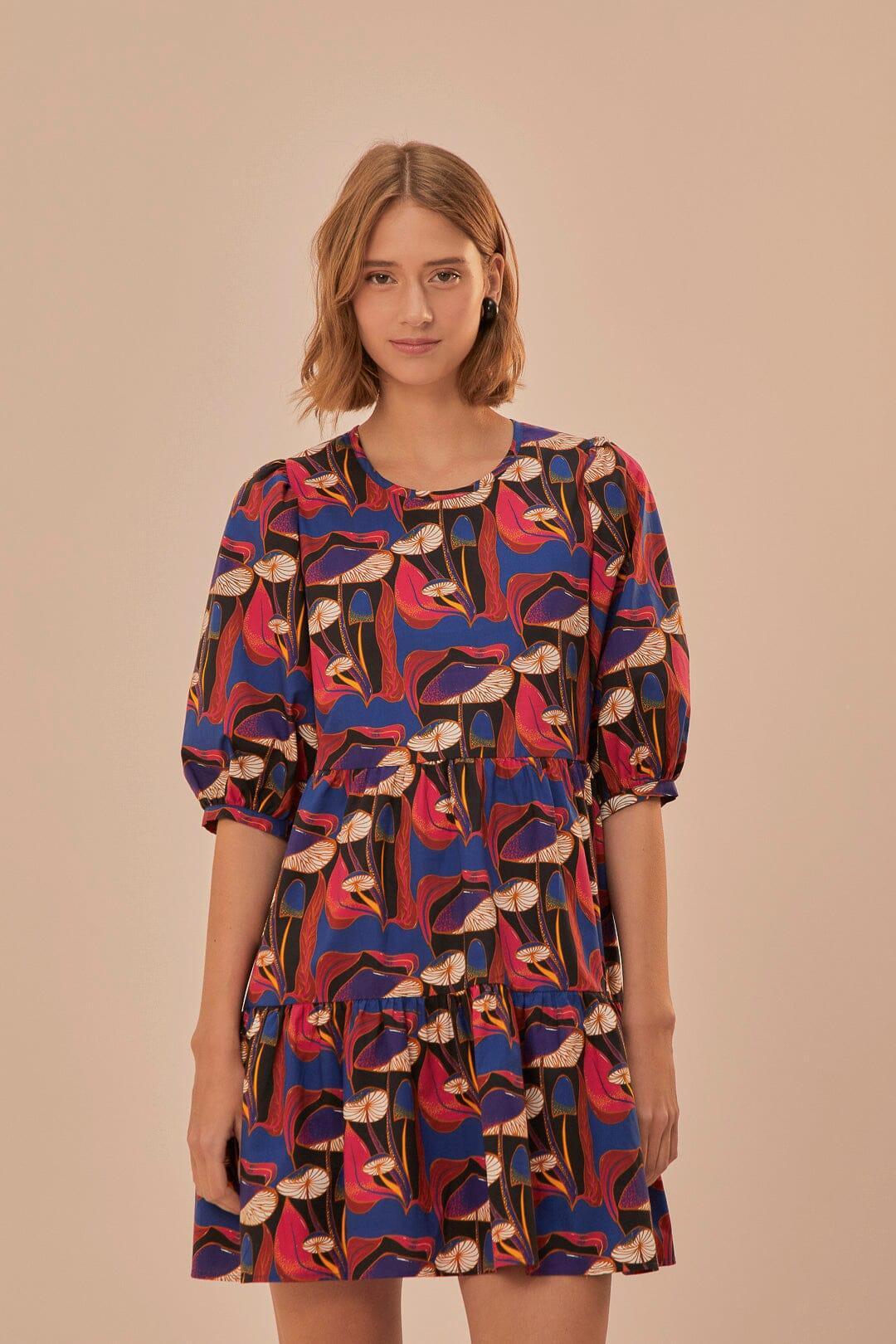 Wild Mushrooms Black Puff Sleeve Mini Dress, WILD MUSHROOMS BLACK / XXS Product Image