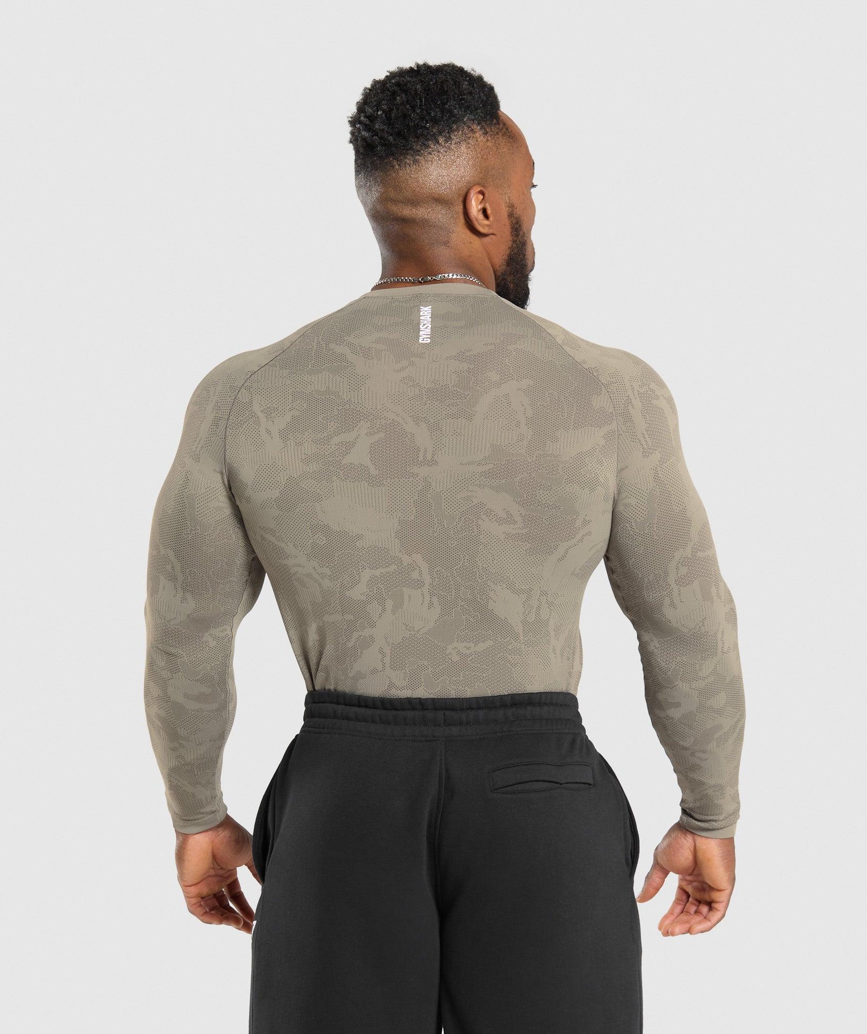Gymshark Geo Seamless Long Sleeve T-Shirt - Linen Brown/Camo Brown Male Product Image