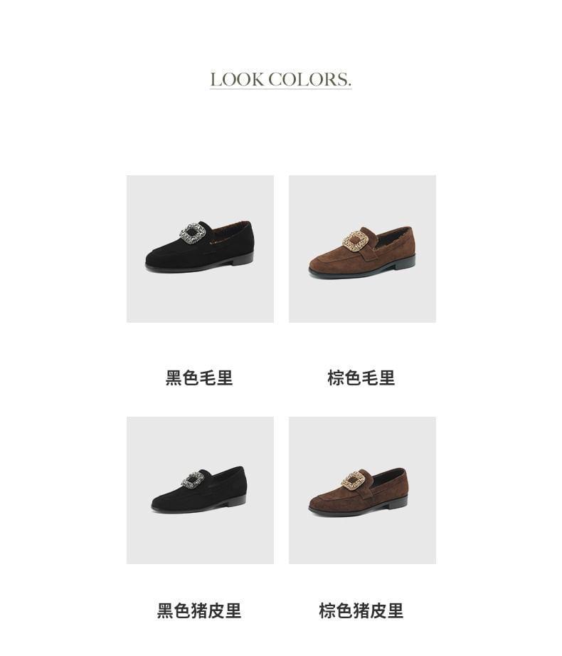 Rhinestone Chunky Heel Loafers Product Image