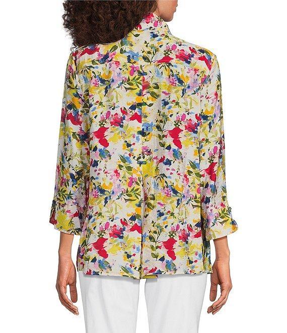 Ali Miles Printed Wire Collar 3/4 Sleeve Button Front Tunic Product Image