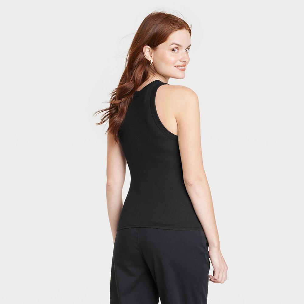 Women's Slim Fit Ribbed Highneck Tank Top - A New Day™ Black 2X: Cotton Modal Blend, Sleeveless Knit Pullover Product Image