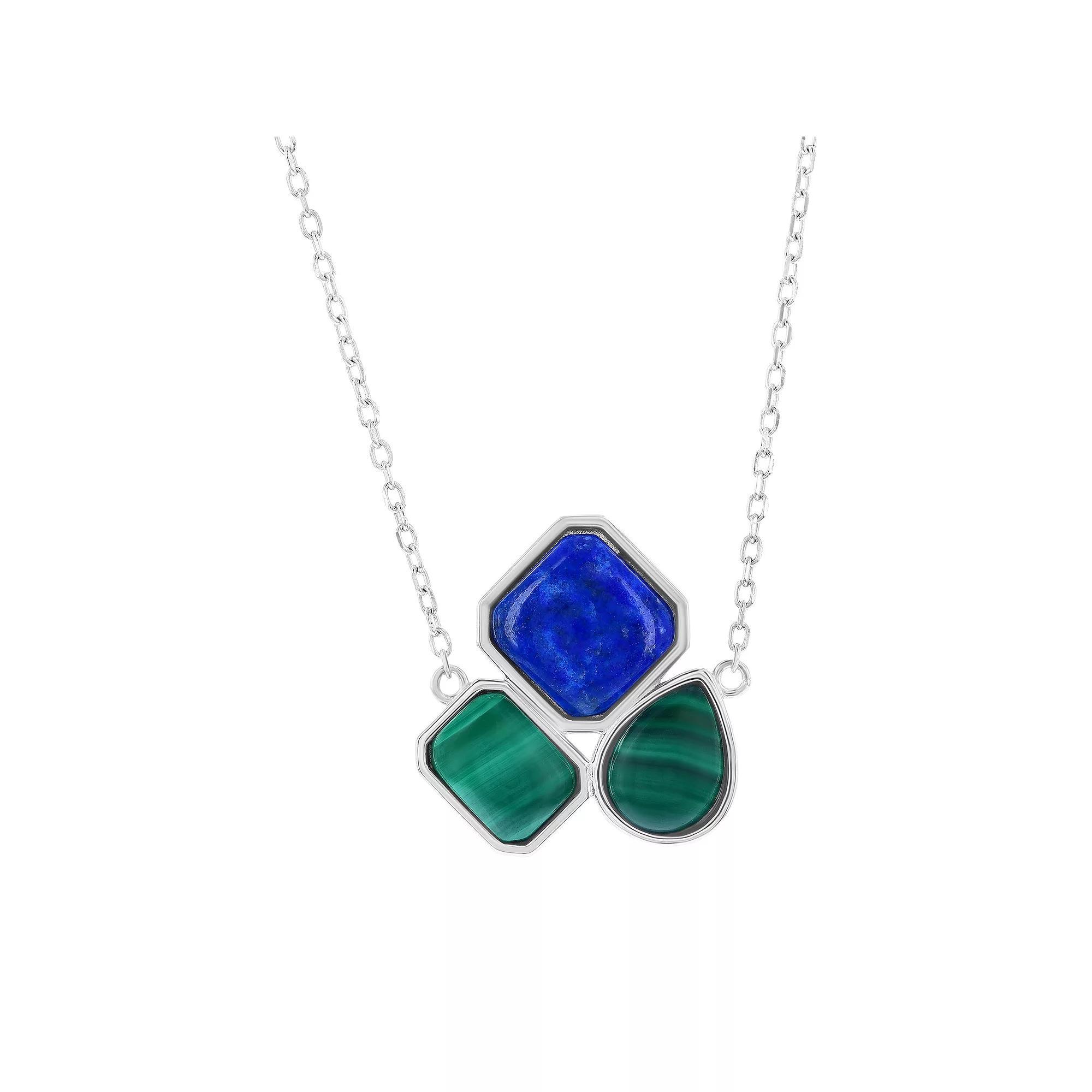 Nautica Rocks Sterling Silver Multi-Shaped Malachite and Lapis Necklace, Women's, Size: 16-18" ADJ Product Image