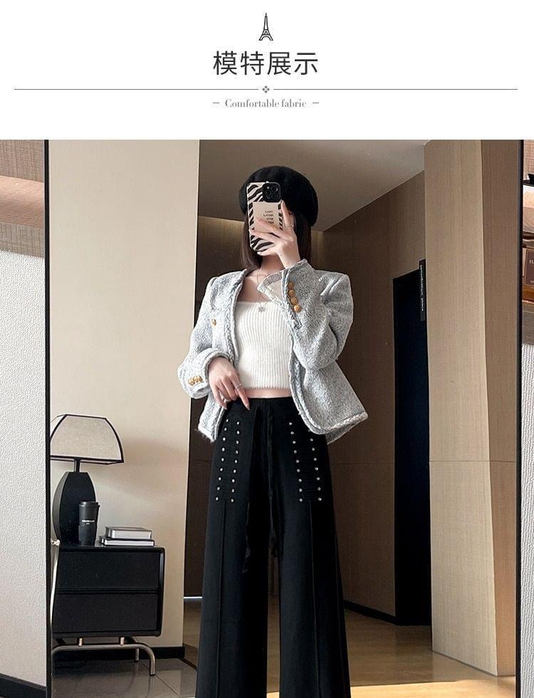 High Rise Lace-Up Knit Wide Leg Pants Product Image