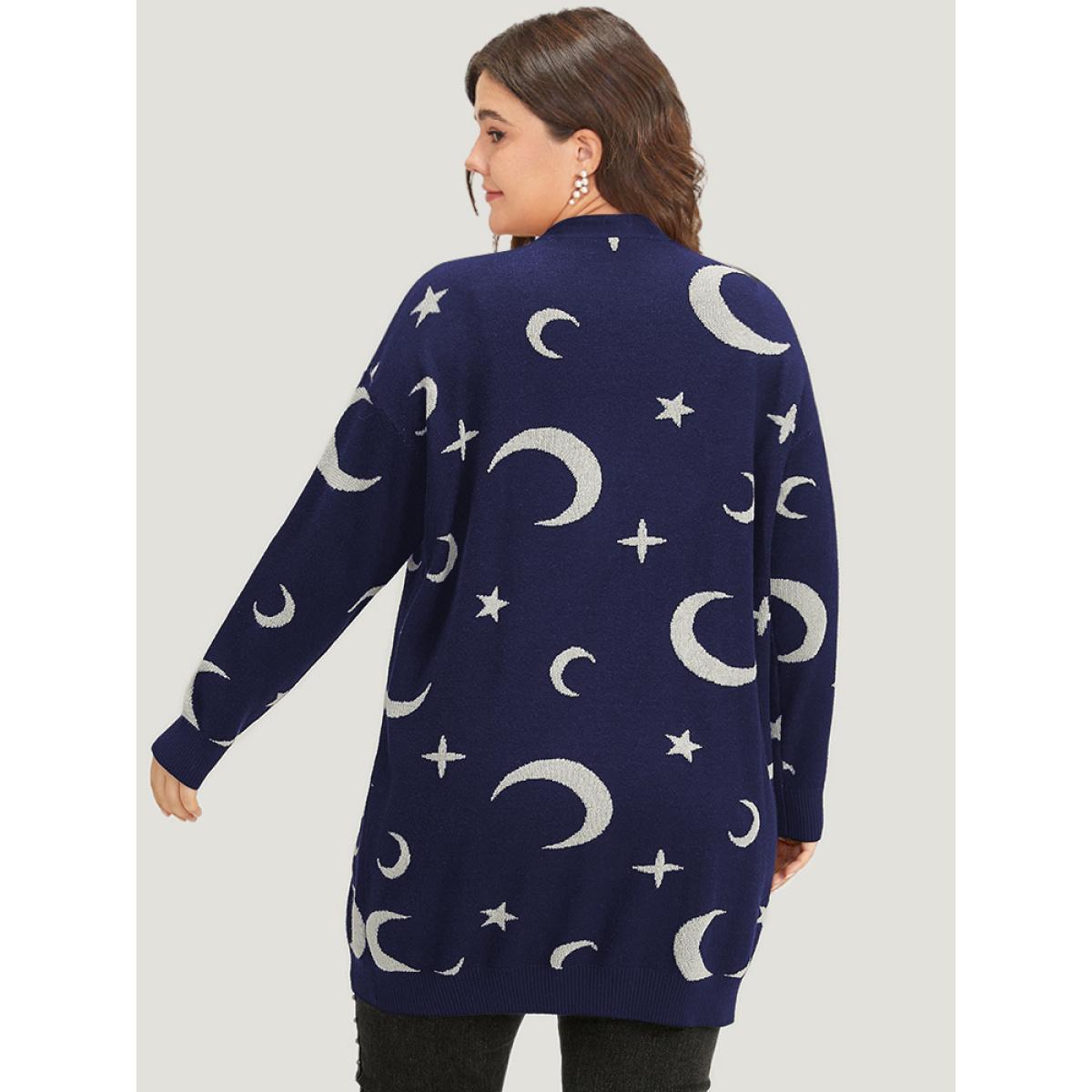 Plus Size Moon Print Open Front Cardigan Burgundy Women Casual Long Sleeve Everyday Cardigans BloomChic 10/M Product Image