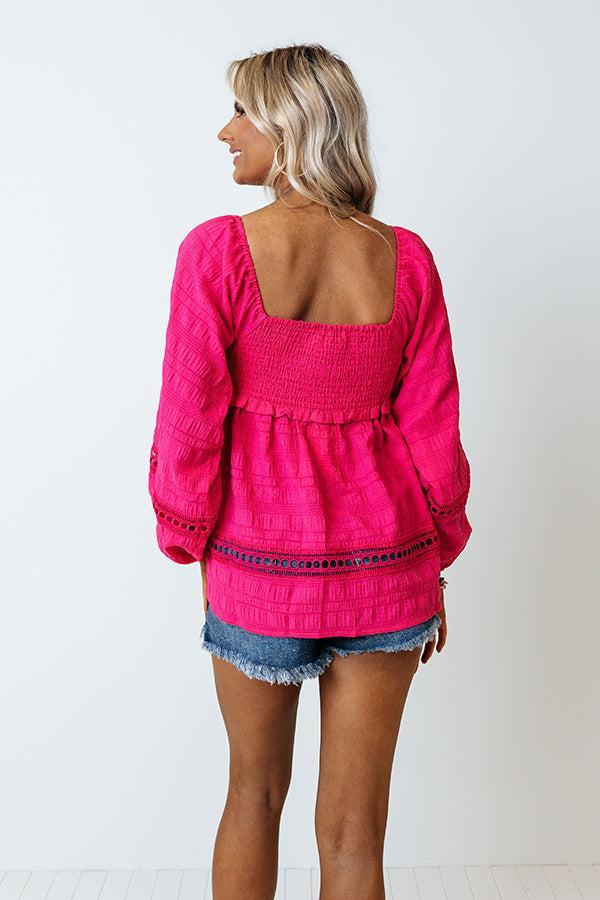 Saturday Brunch Babydoll Top In Hot Pink Product Image
