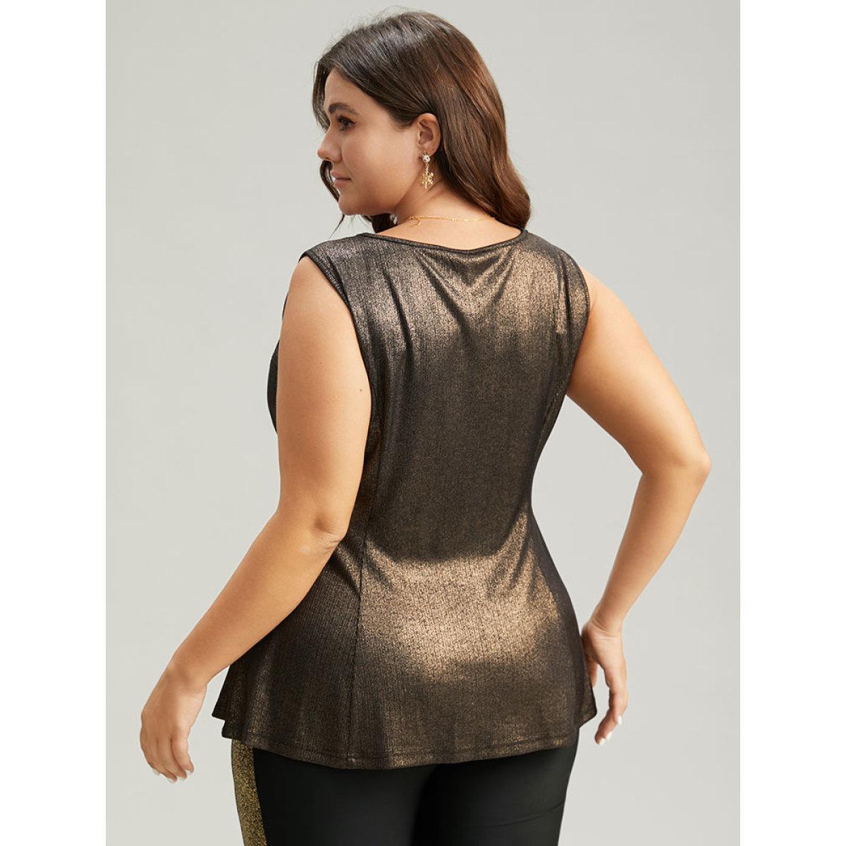 Plus Size Luxe V Neck Glitter Tank Top Women Gold Casual Plain V-neck Festival-Christmas Tank Tops Camis BloomChic 18-20/2X Product Image