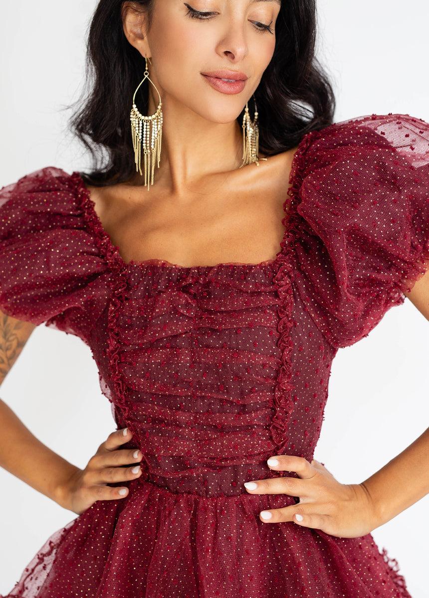 Perla Dress in Burgundy Dot Female Product Image