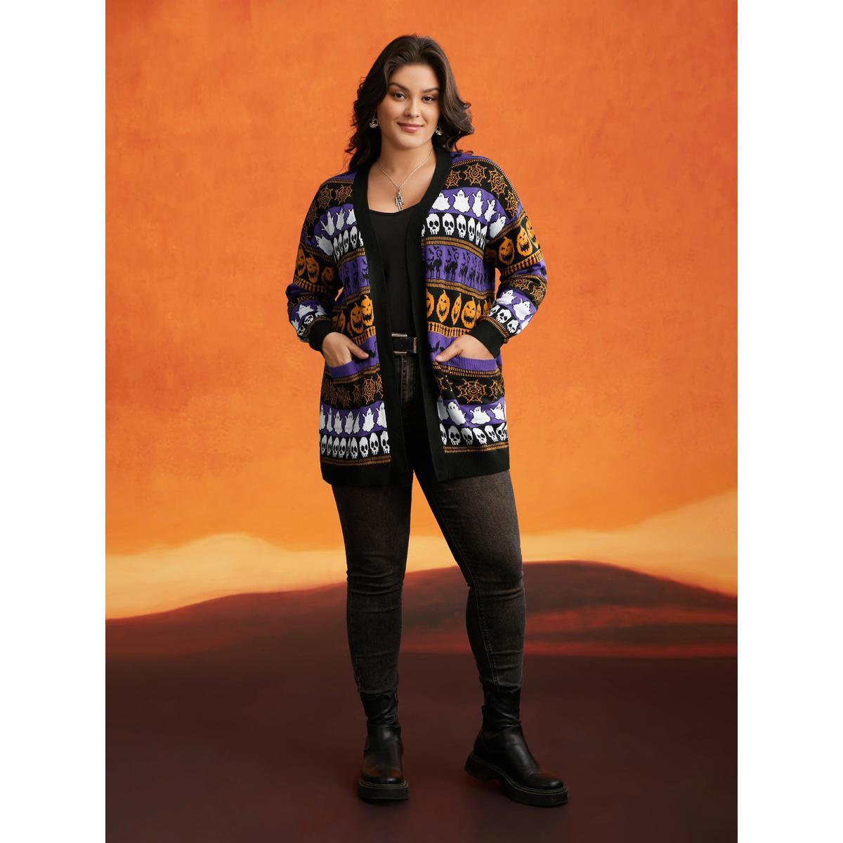 Plus Size Everything Halloween Jacquard Open Cardigan BlueViolet Women Casual Loose Long Sleeve Everyday Cardigans BloomChic 30/6X Product Image