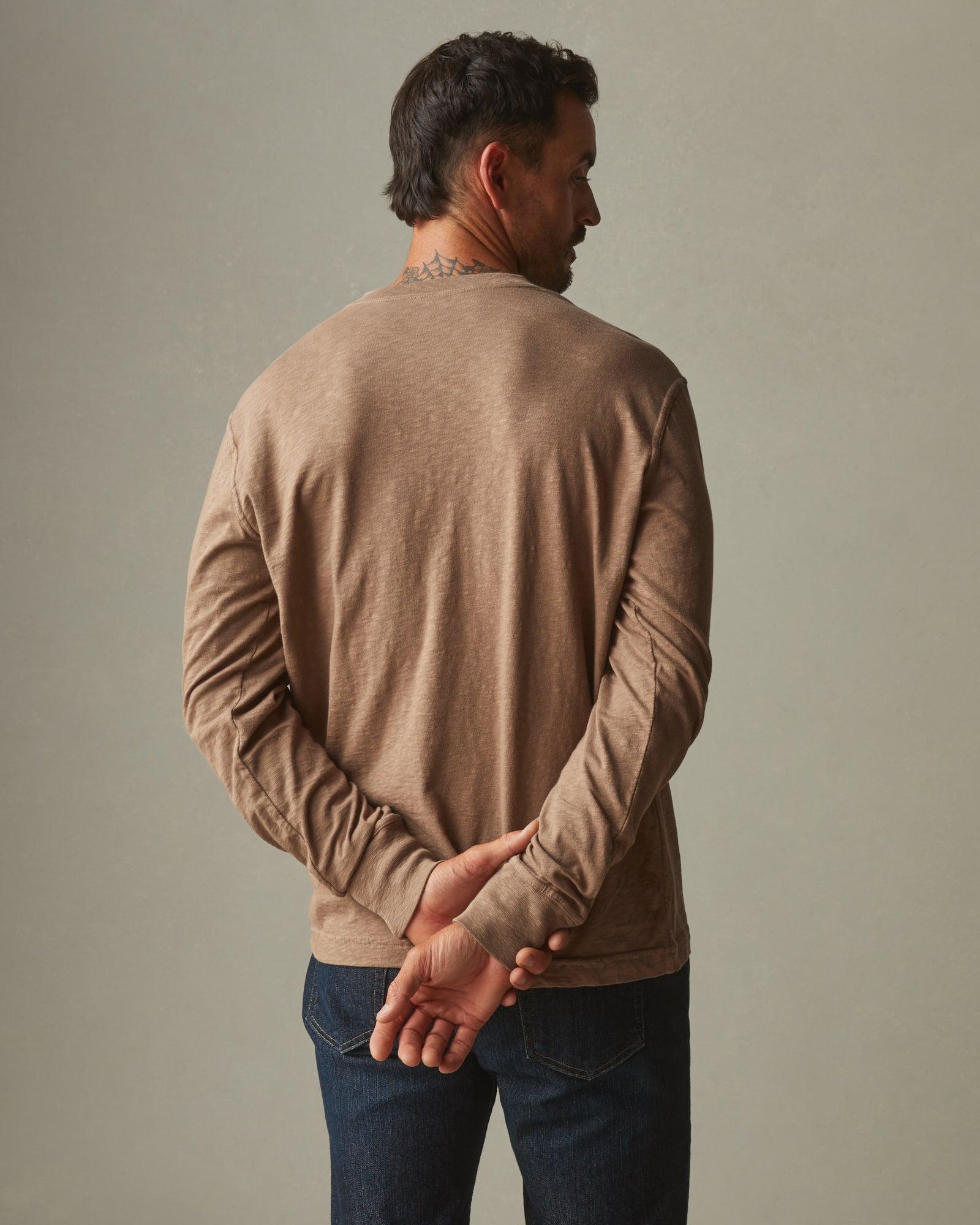 Men's Premium Slub Long Sleeve Henley - Pine Bark Male Product Image