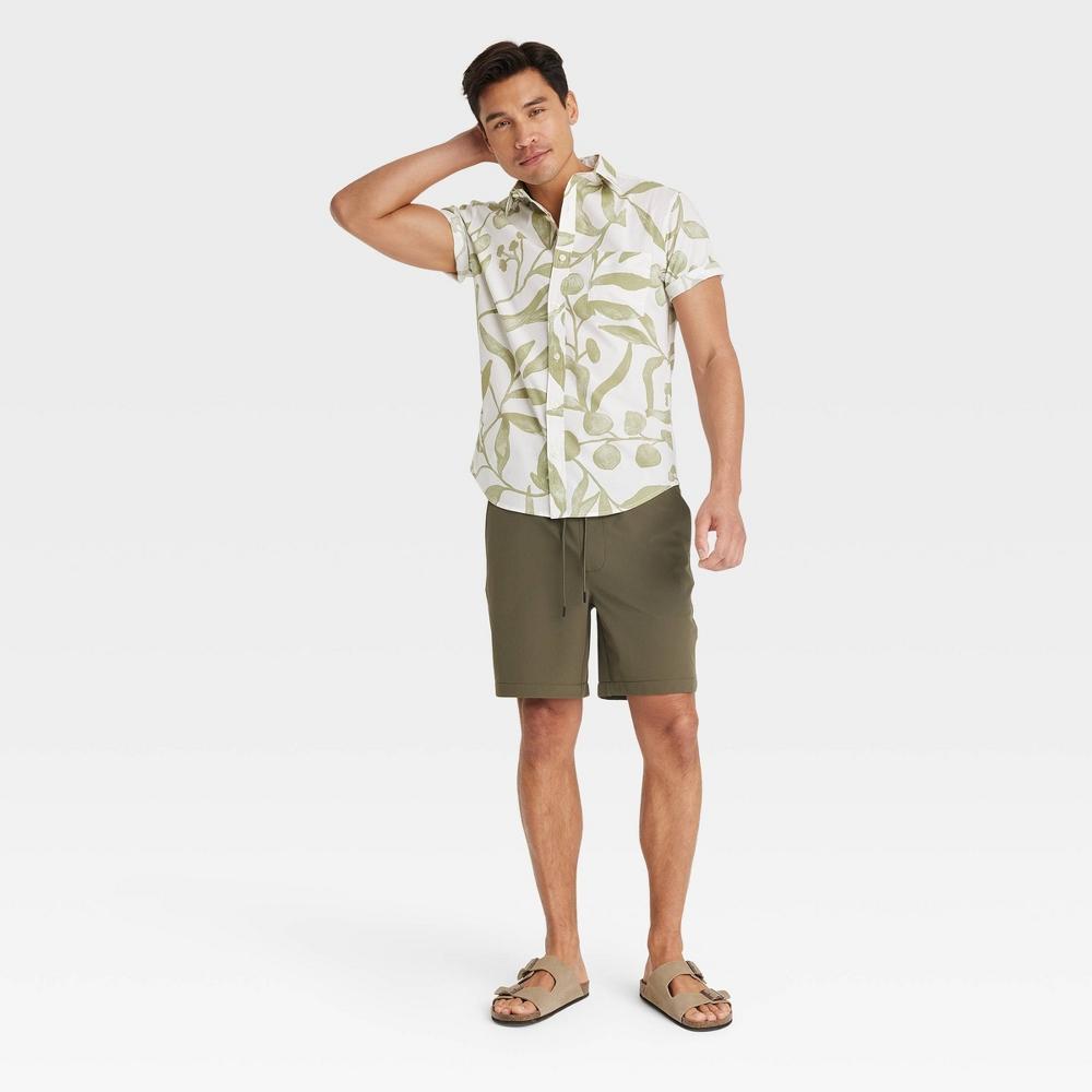 Mens Leaf Print Short Sleeve Button-Down Shirt - Goodfellow & Co Sage XL: Cotton Spandex Blend Product Image