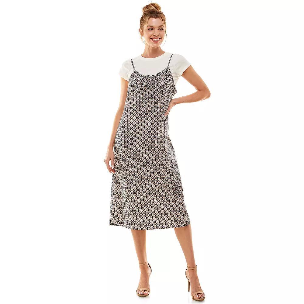 Juniors' As U Wish Tie-Front Midi Dress & Tee Set, Women's, Size: Large, Blue Product Image
