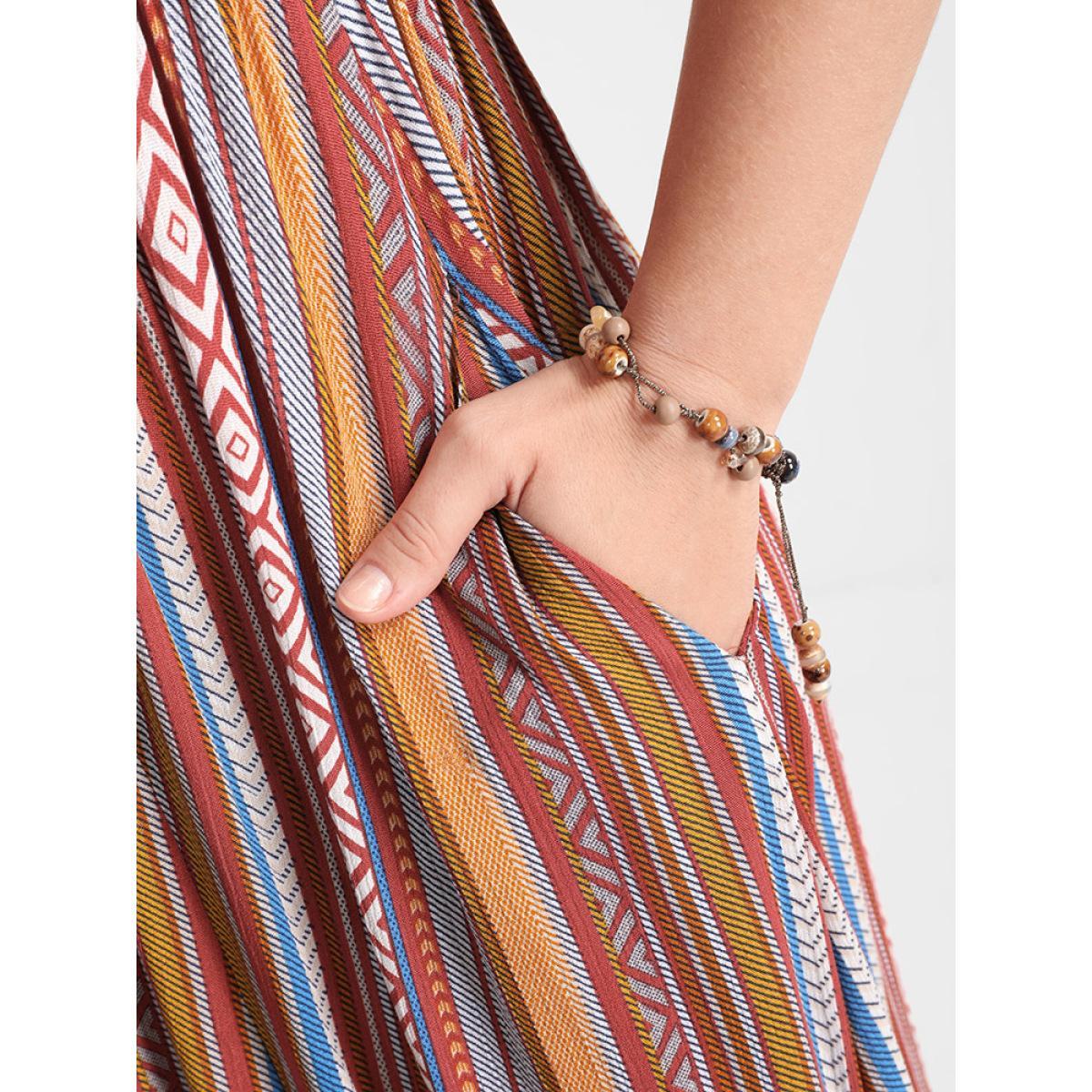 Plus Size Bandana Ruffles Button Pocket Cold Shoulder Maxi Dress Multicolor Women Vacation Gathered Cold Shoulder Short sleeve Curvy Long Dress BloomChic 30/6X Product Image