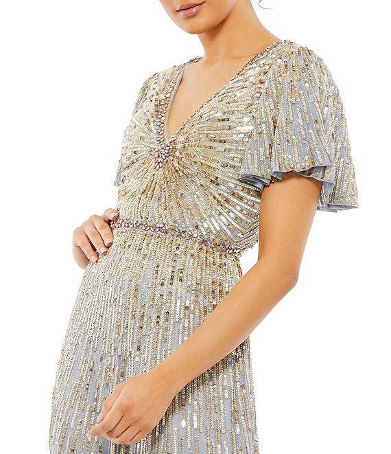 Mac Duggal Sequin V-Neck Short Butterfly Sleeve Gown Product Image