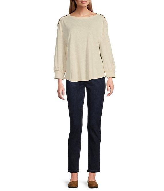 Westbound Long Sleeve Crew Neck Button Shoulder Top Product Image