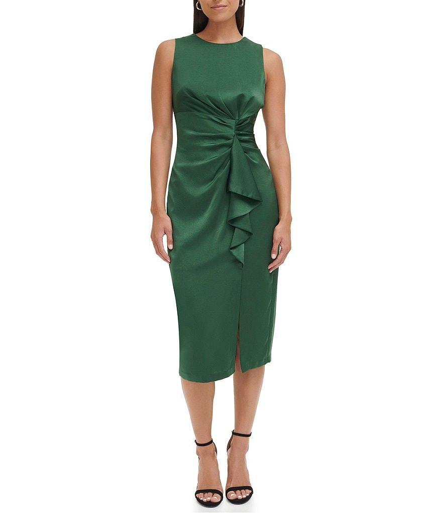 Vince Camuto Satin Tuck Waist Ruffle Skirt Midi Dress Product Image