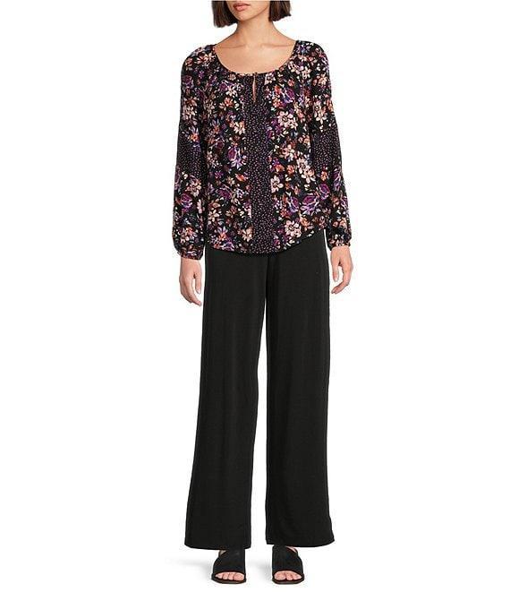 I.N. Studio Woven Mixed Print Crew Neck Long Sleeve Top Product Image