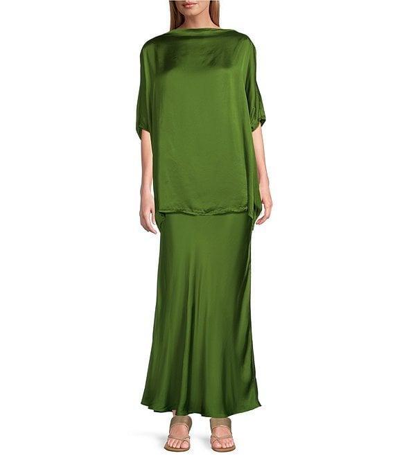 Bryn Walker Debo Viscose Satin Drape Boat Neck Cap Sleeve High-Low Tunic Product Image