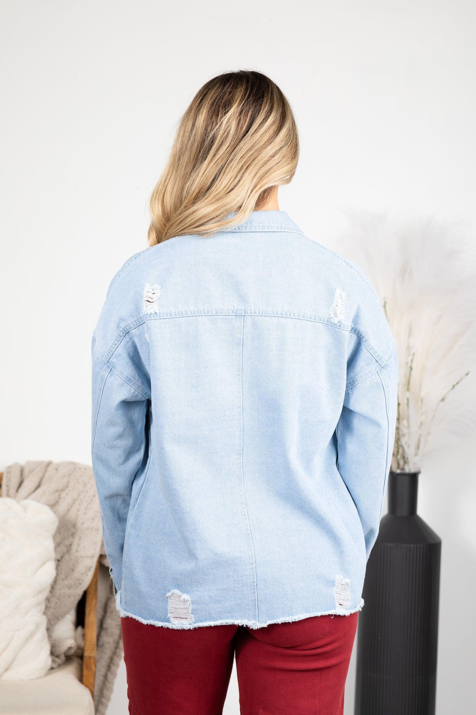 Denim Button Front Pockets Denim Jacket Product Image