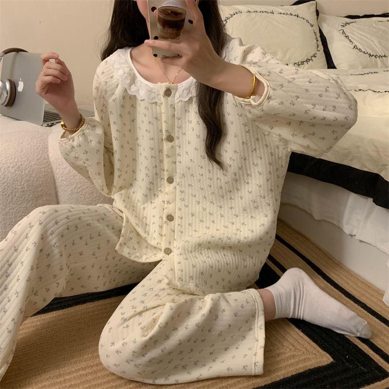 Pajama Set: Patterned Shirt + Pants Product Image