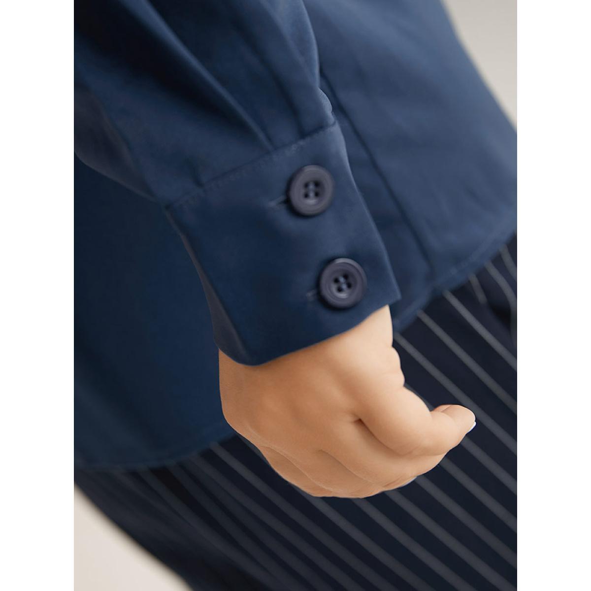 Plus Size Indigo Solid V Neck Button Up Pleated Blouse Women Office Long Sleeve V-neck Work Blouses BloomChic 14-16/1X Product Image
