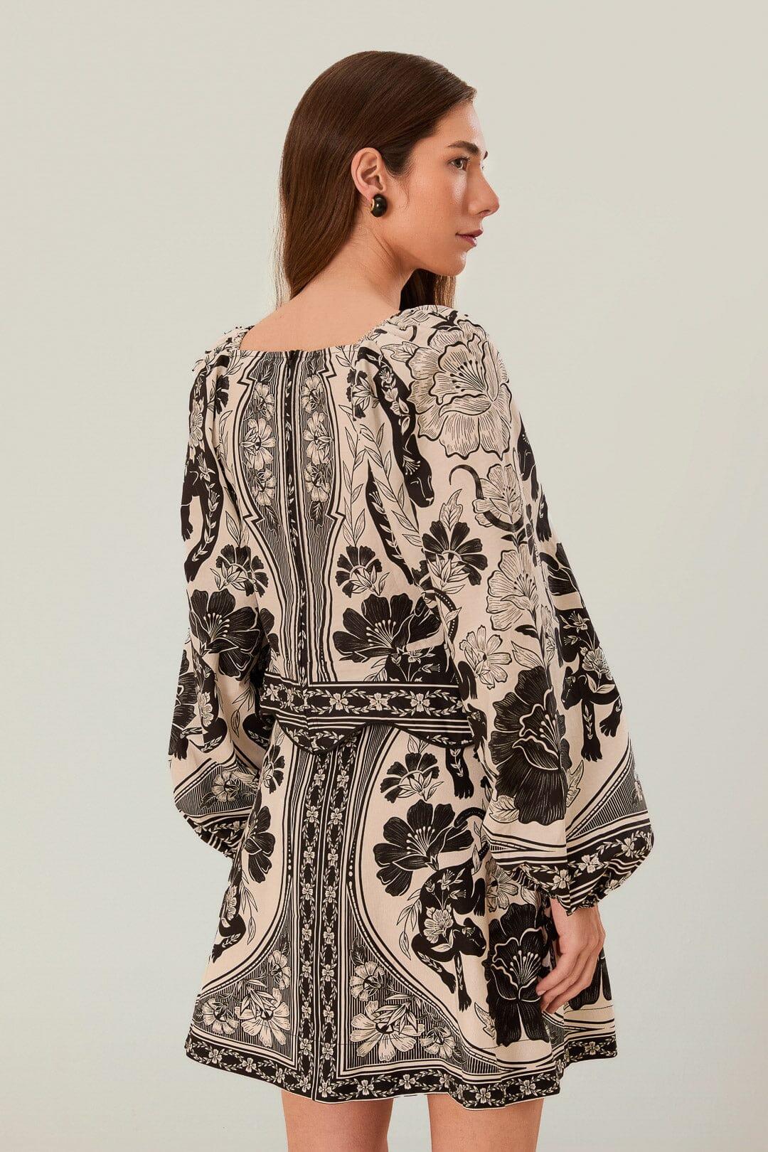 Off-White Flower Leopards Long Sleeve Blouse, FLOWER LEOPARDS OFF-WHITE / XL Product Image