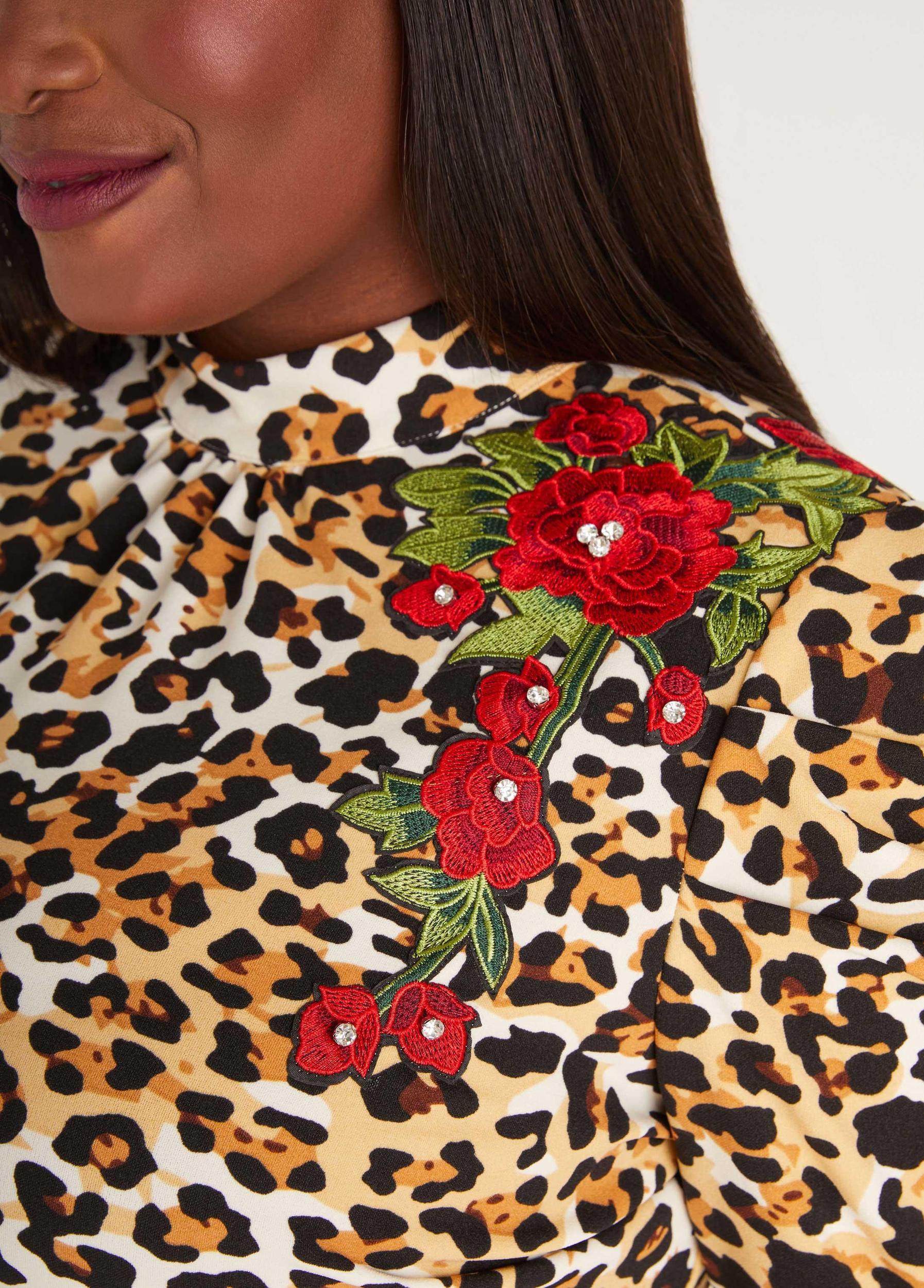 Rose Embellished Leopard Print Top Product Image
