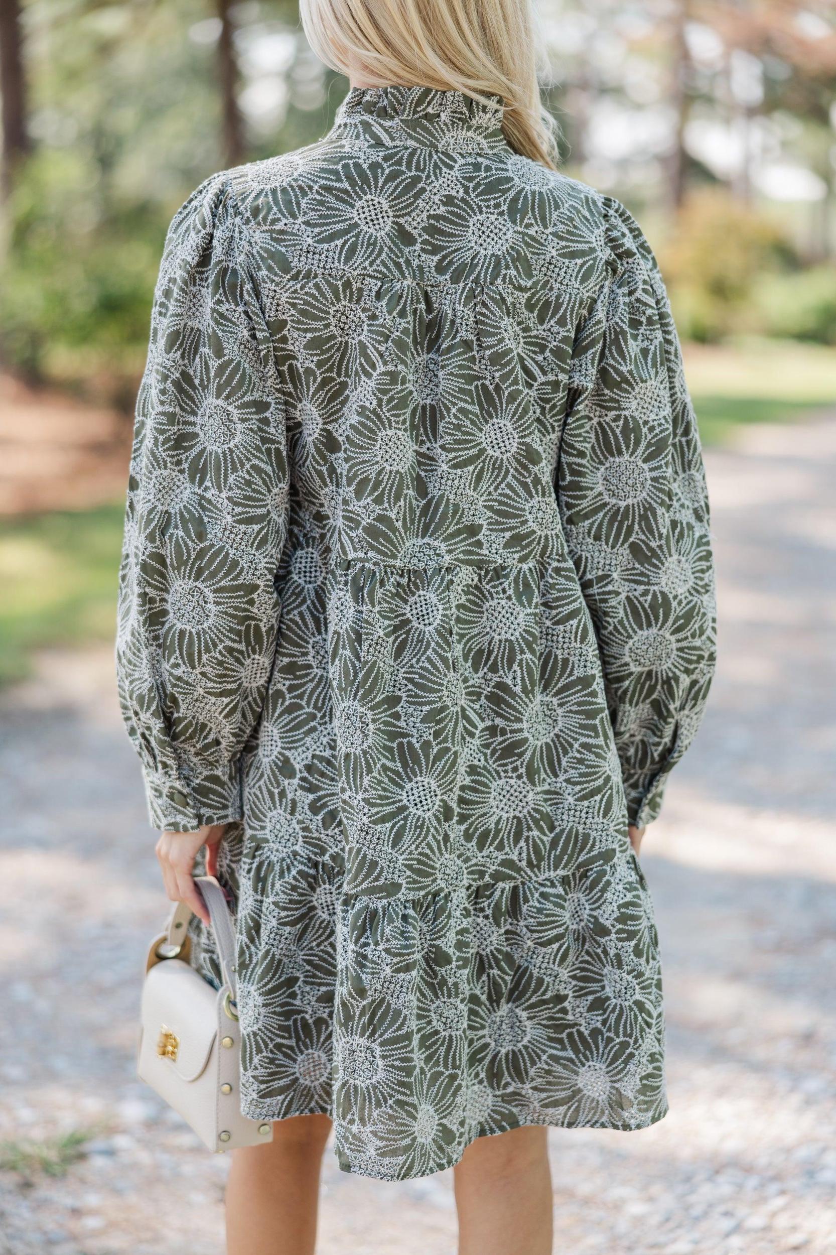 Thoughtful Wishes Olive Green Floral Dress Female Product Image