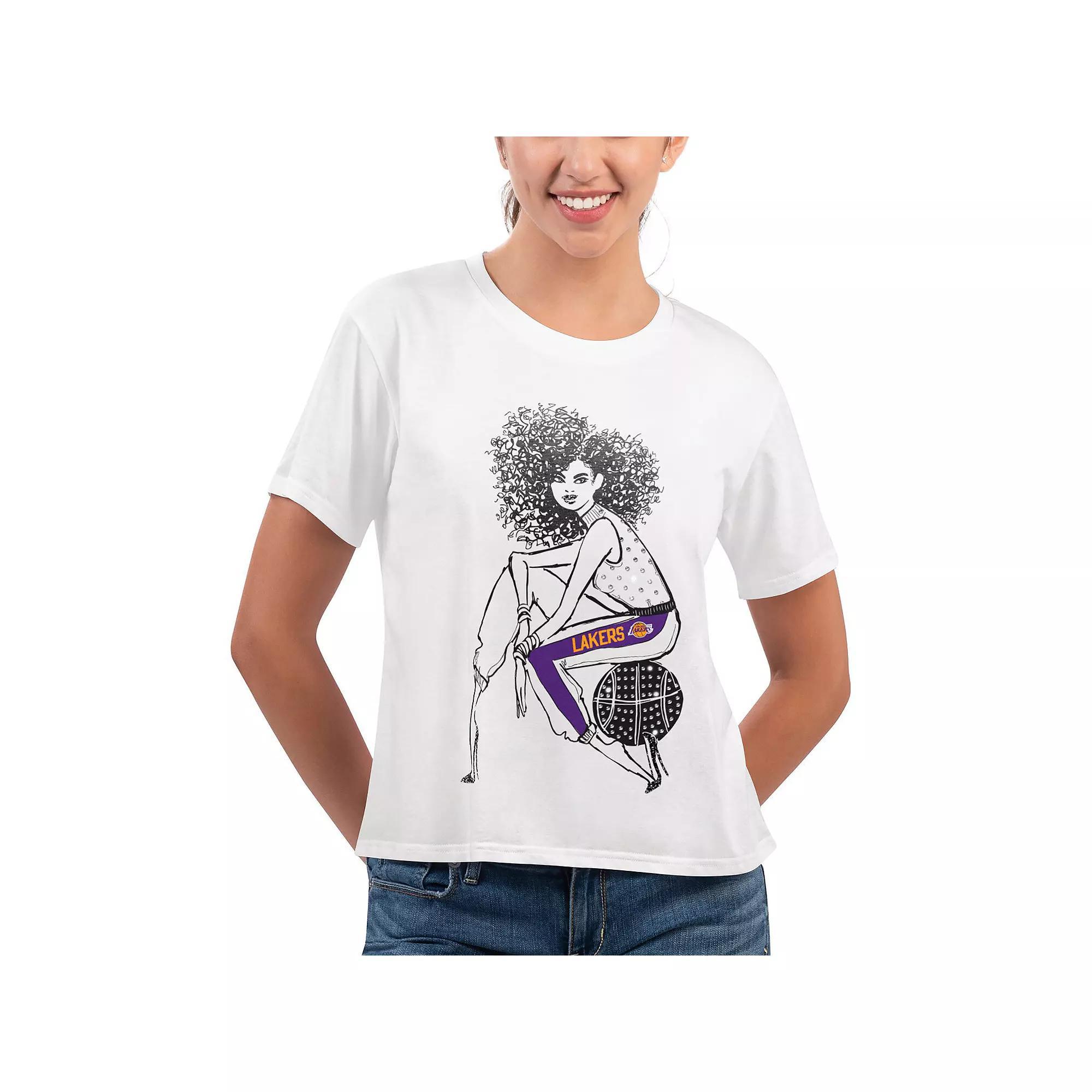 Women's G-III 4Her by Carl Banks White Los Angeles Lakers Play the Ball Cropped T-Shirt, Size: Medium Product Image