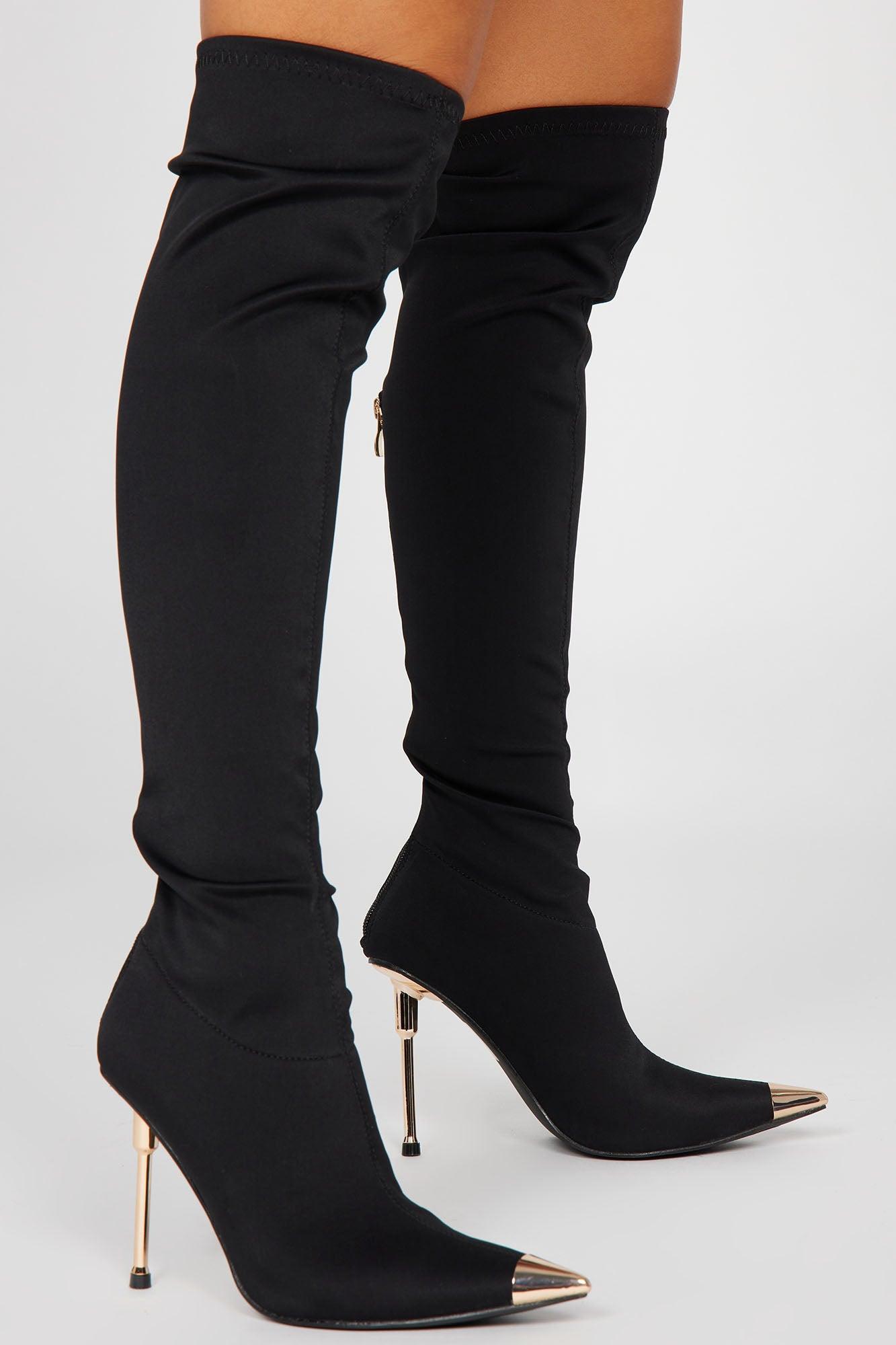 Uptown Chic Over The Knee Heeled Boots - Black Product Image