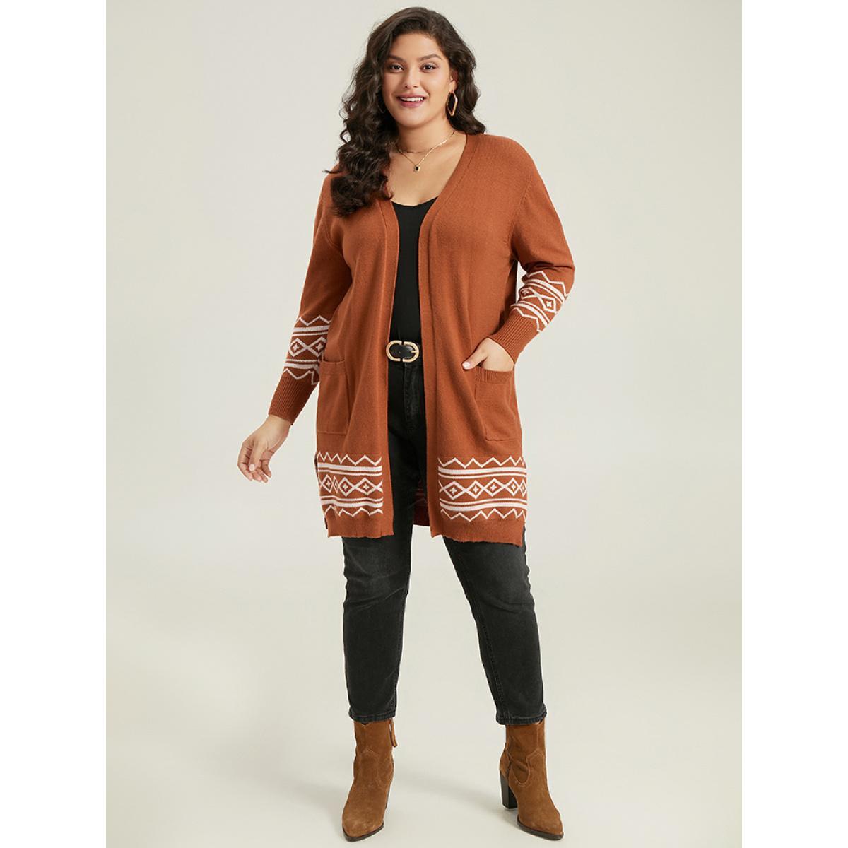 Plus Size Supersoft Essentials Bandana Split Side Cardigan Chocolate Women Casual Loose Long Sleeve Everyday Cardigans BloomChic 26/4X Product Image