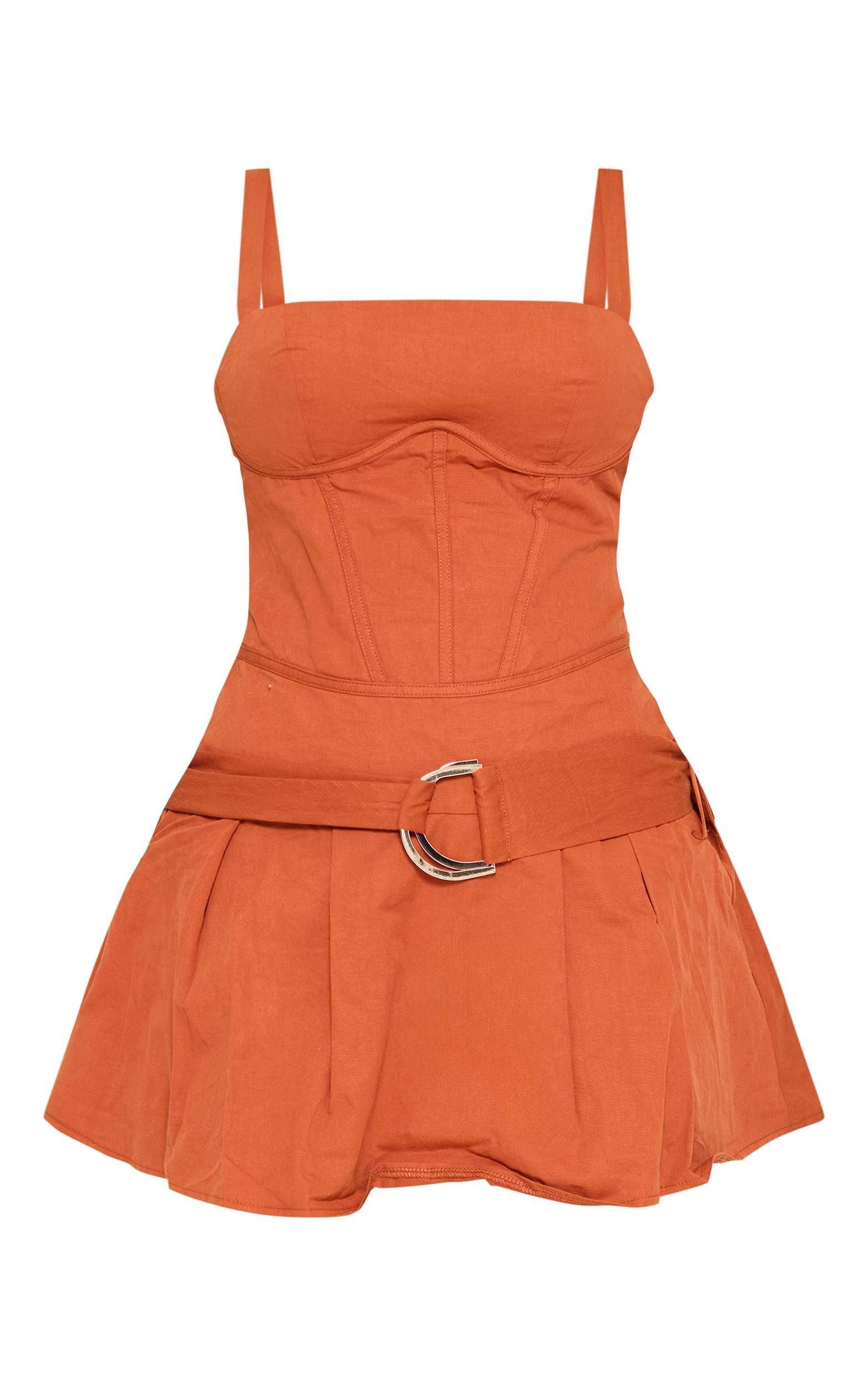 Rust Tailored Woven Underwired Belted Shift Dress Product Image