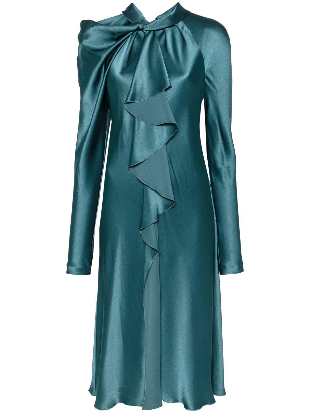 ALBERTA FERRETTI Ruffle-detail Satin Dress In Green Product Image