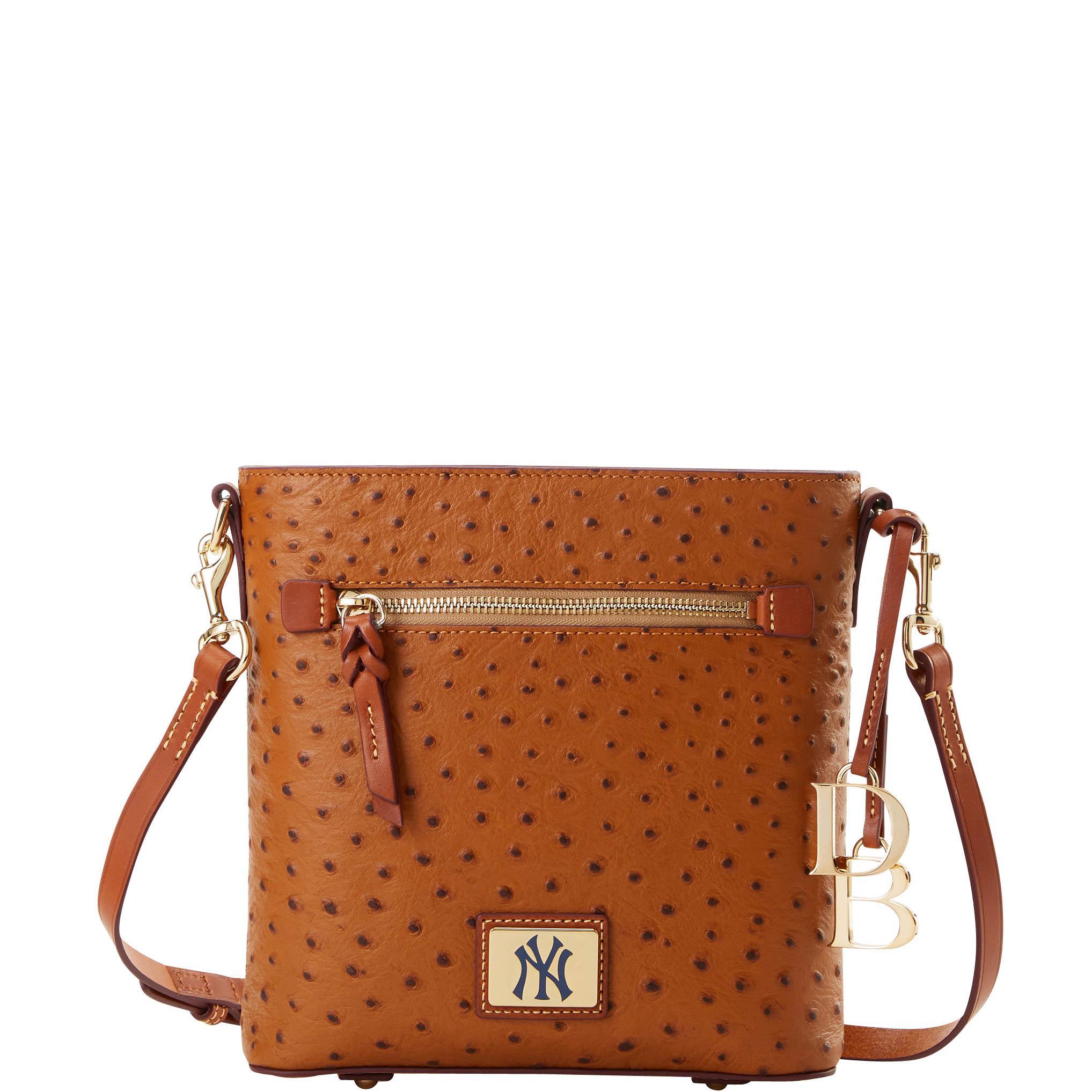 Dooney & Bourke Womens MLB Yankees Zip Crossbody Coated Cotton Shoulder Bag in Caramel Product Image